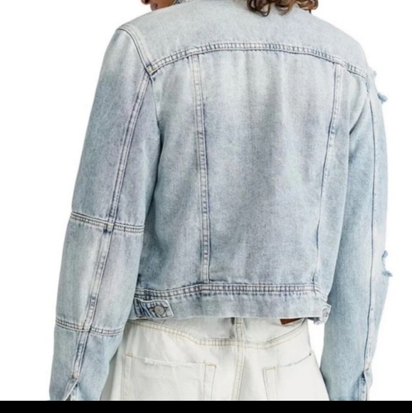Free People Rumors Denim Jacket Distressed Ripped Light Wash S - Picture 2 of 15